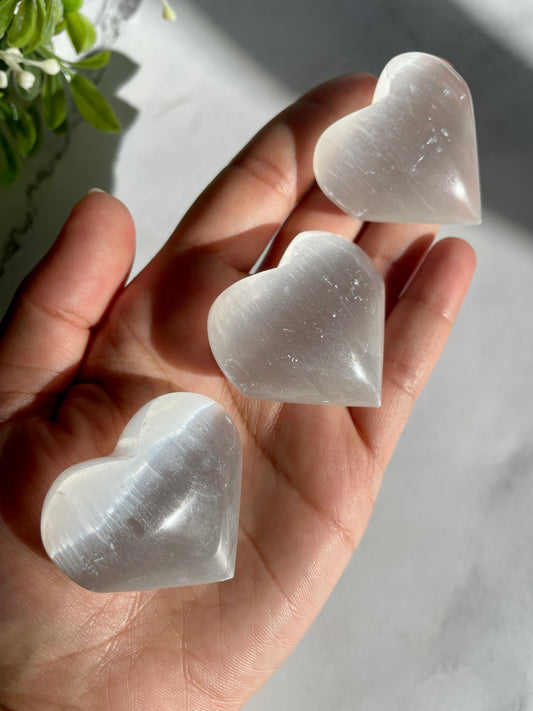 Satin Spar (Selenite) Carved Hearts