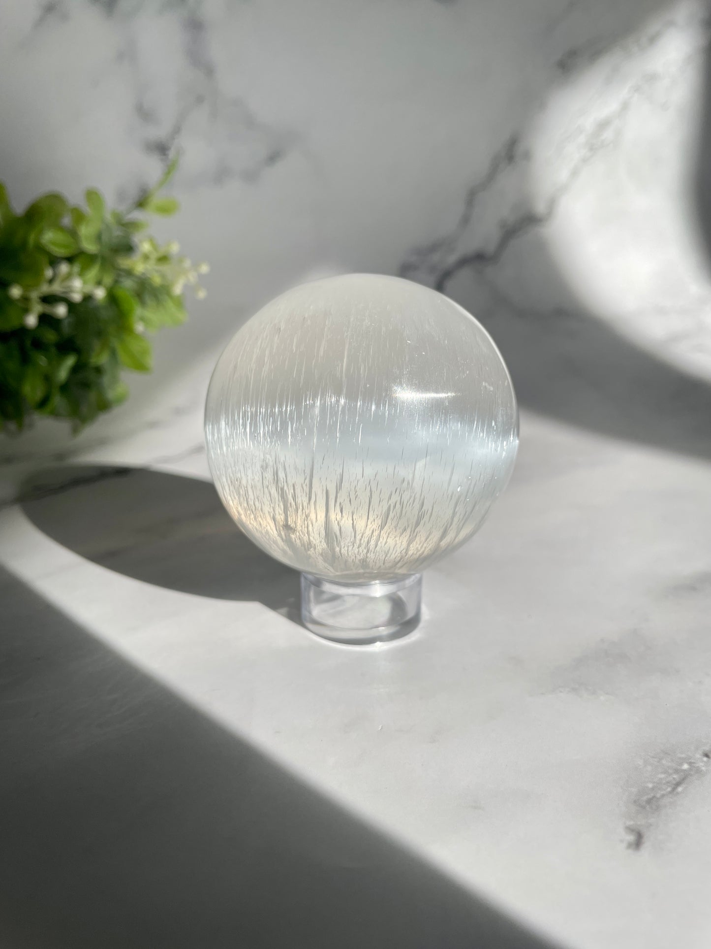 Satin Spar (Selenite) Crystal Sphere W/ FREE Stand