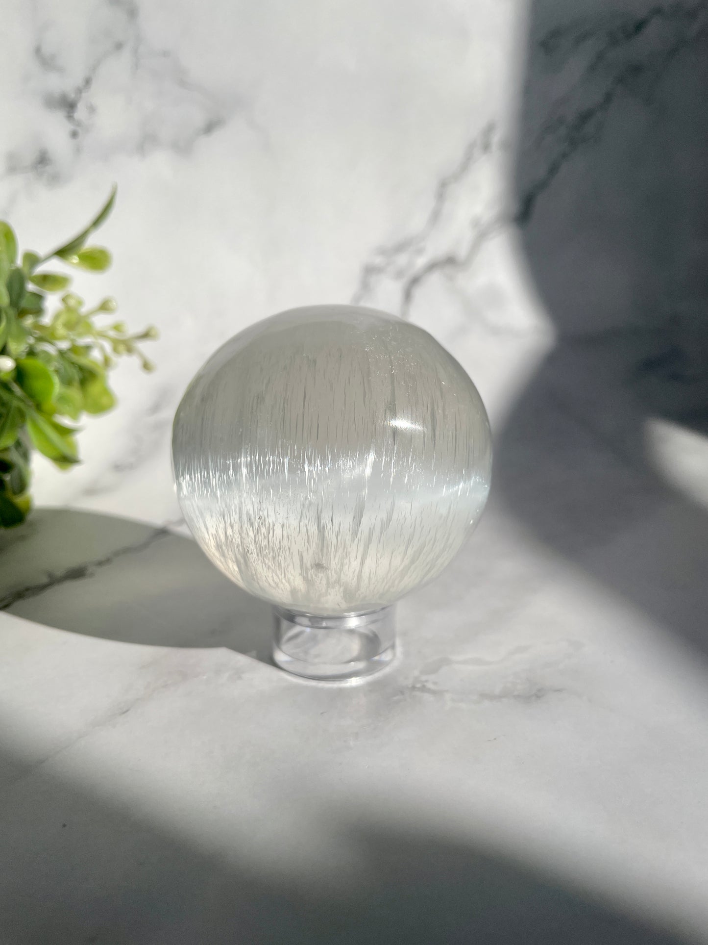 Satin Spar (Selenite) Crystal Sphere W/ FREE Stand