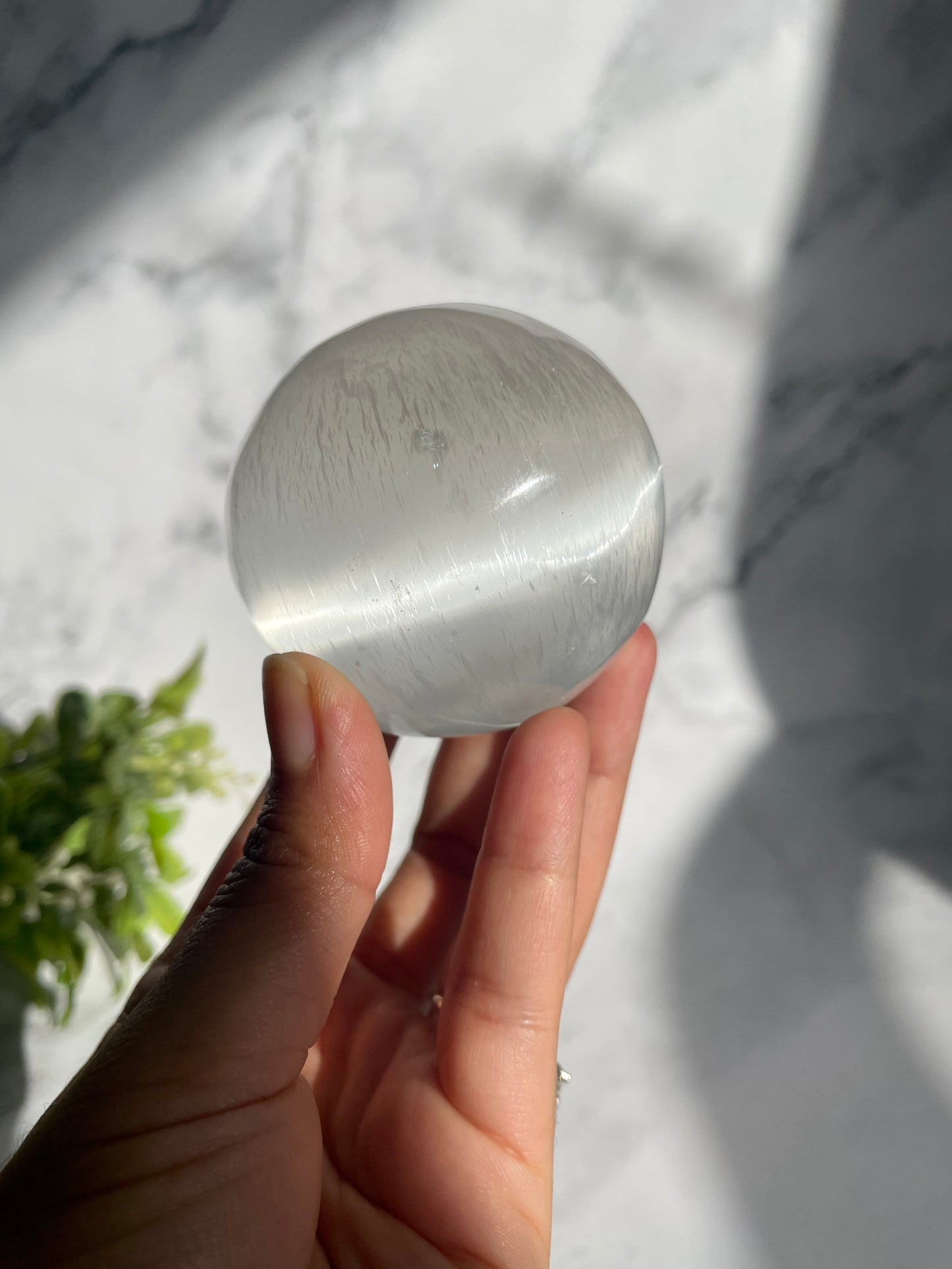 Satin Spar (Selenite) Crystal Sphere W/ FREE Stand