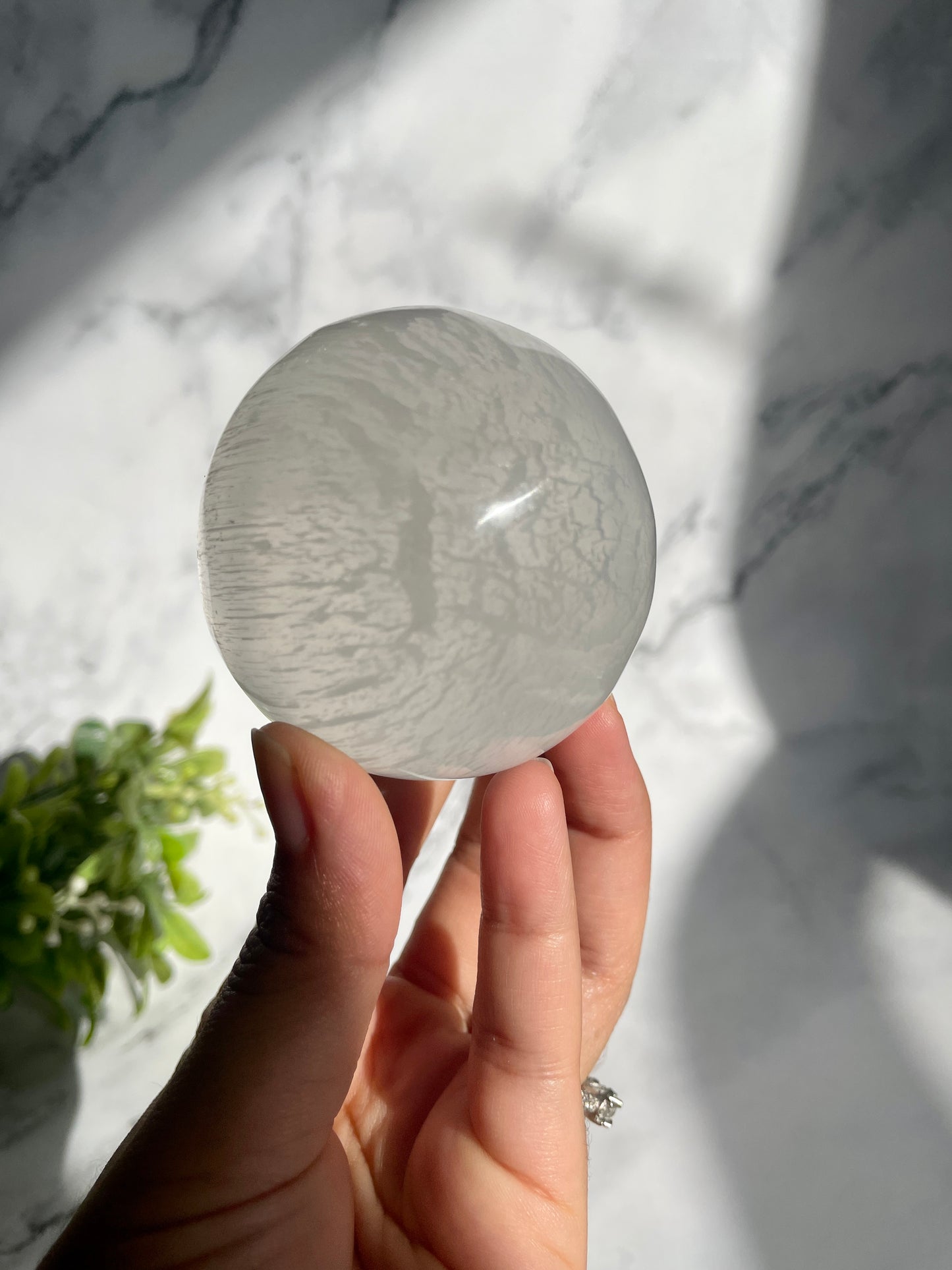 Satin Spar (Selenite) Crystal Sphere W/ FREE Stand