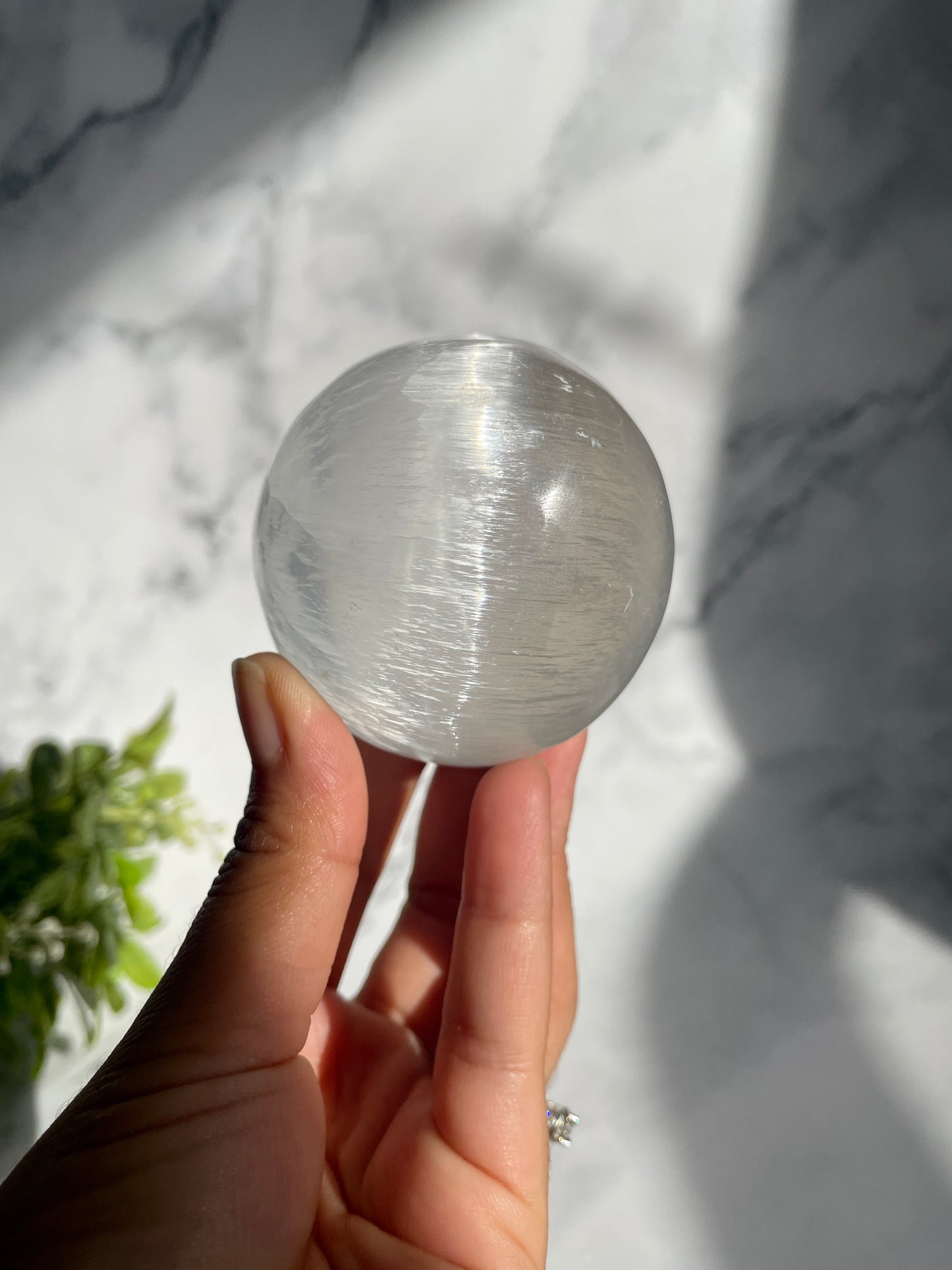 Satin Spar (Selenite) Crystal Sphere W/ FREE Stand