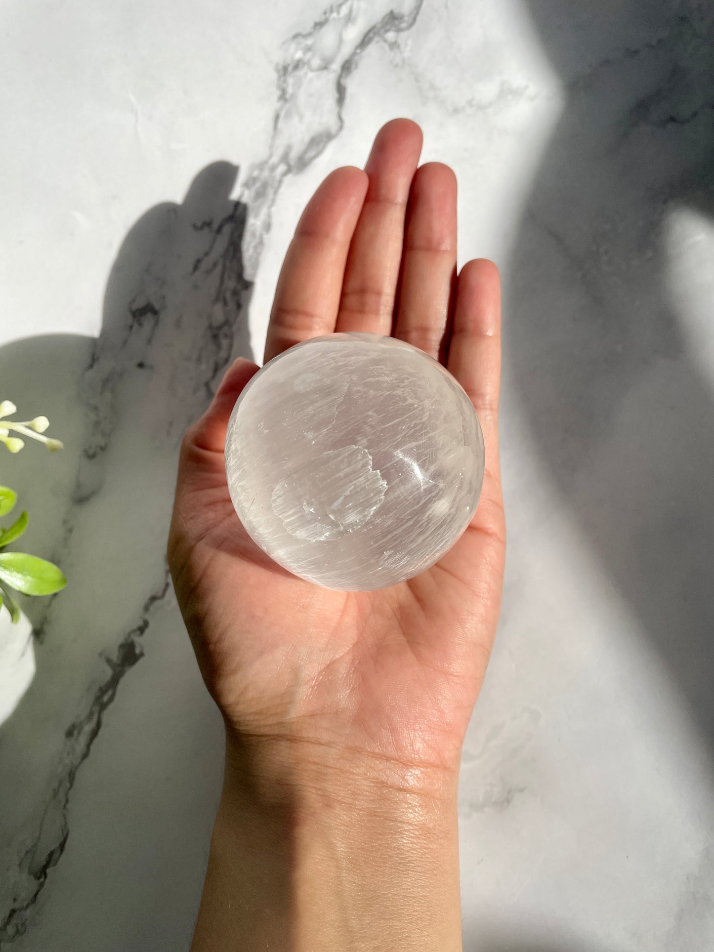 Satin Spar (Selenite) Crystal Sphere W/ FREE Stand