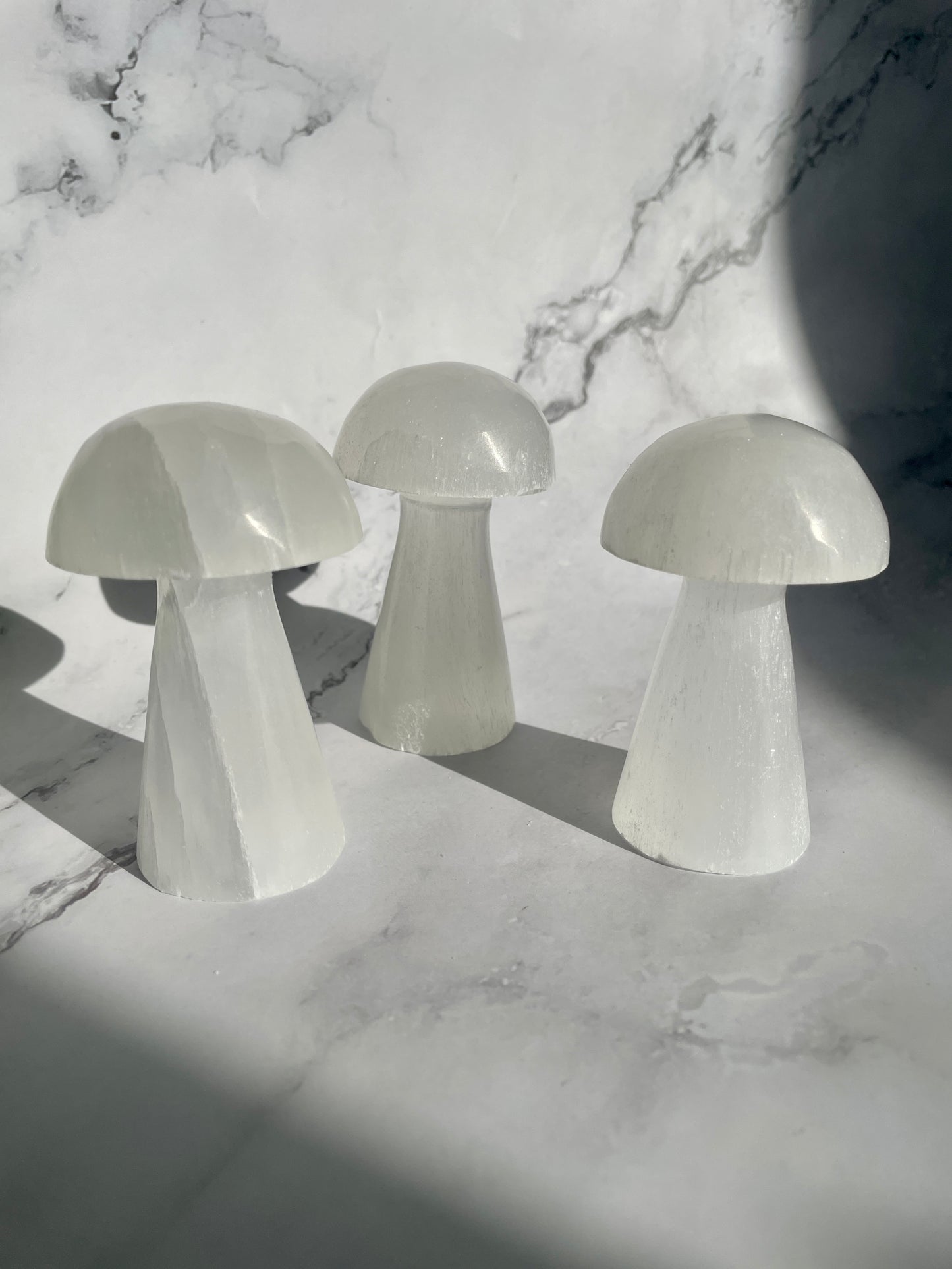 Satin Spar (Selenite) Mushroom Crystal Carvings