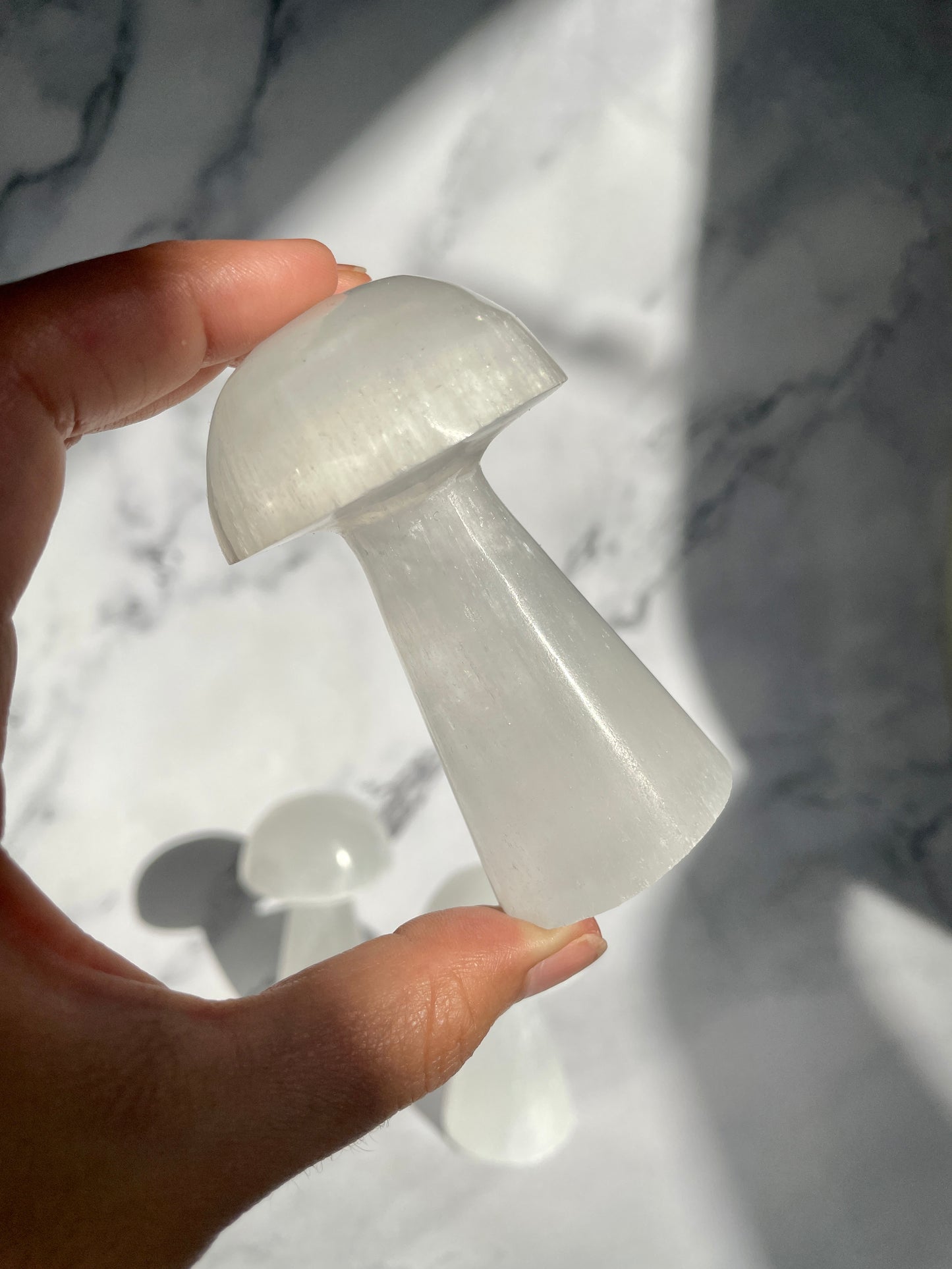 Satin Spar (Selenite) Mushroom Crystal Carvings