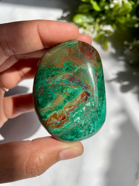 Polished Peruvian Chrysocolla Malachite Matrix Palm Stone