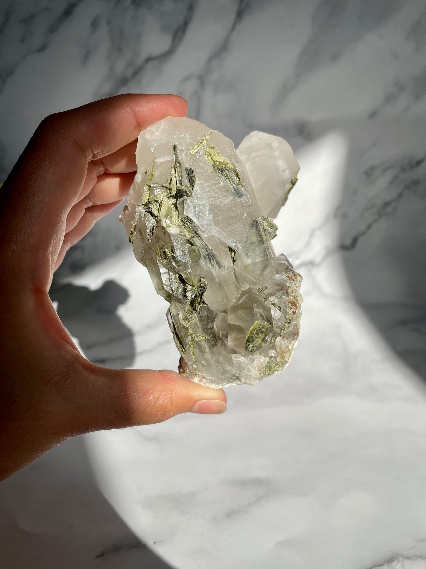 Epidote on Quartz Specimen - B