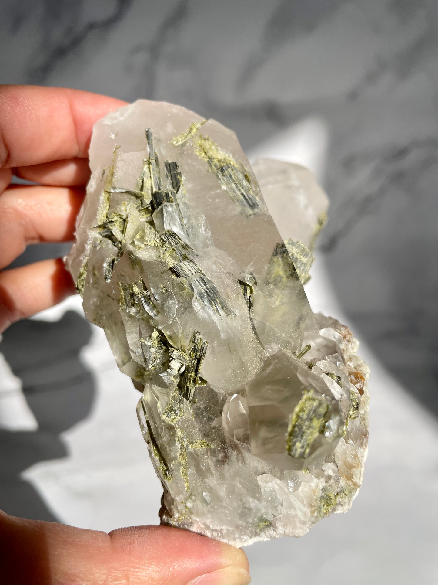 Epidote on Quartz Specimen - B