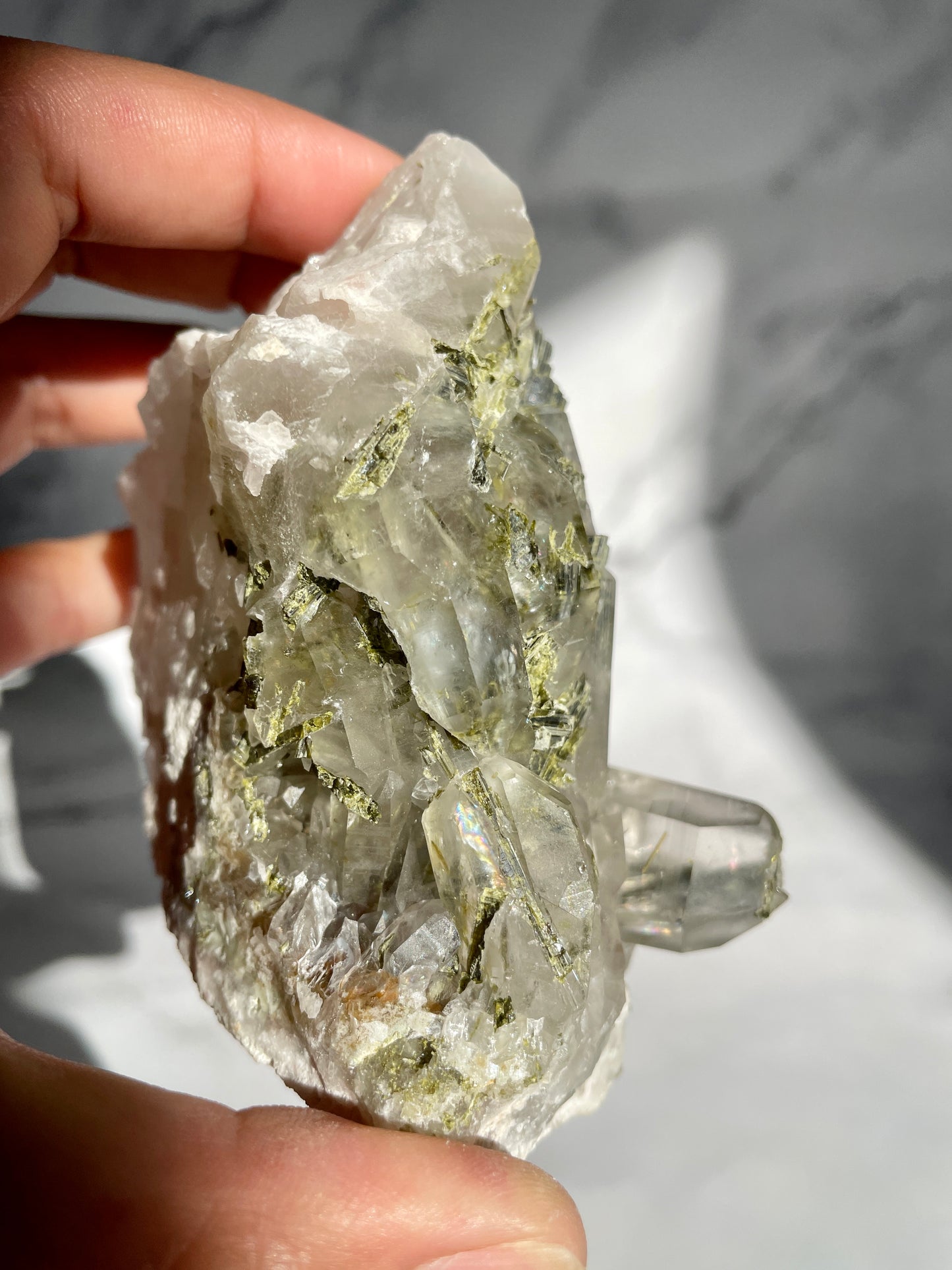 Epidote on Quartz Specimen - B