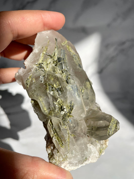 Epidote on Quartz Specimen - B