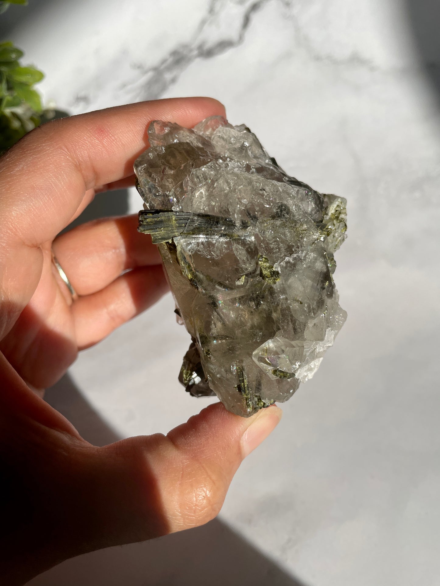 Epidote on Quartz Specimen - A