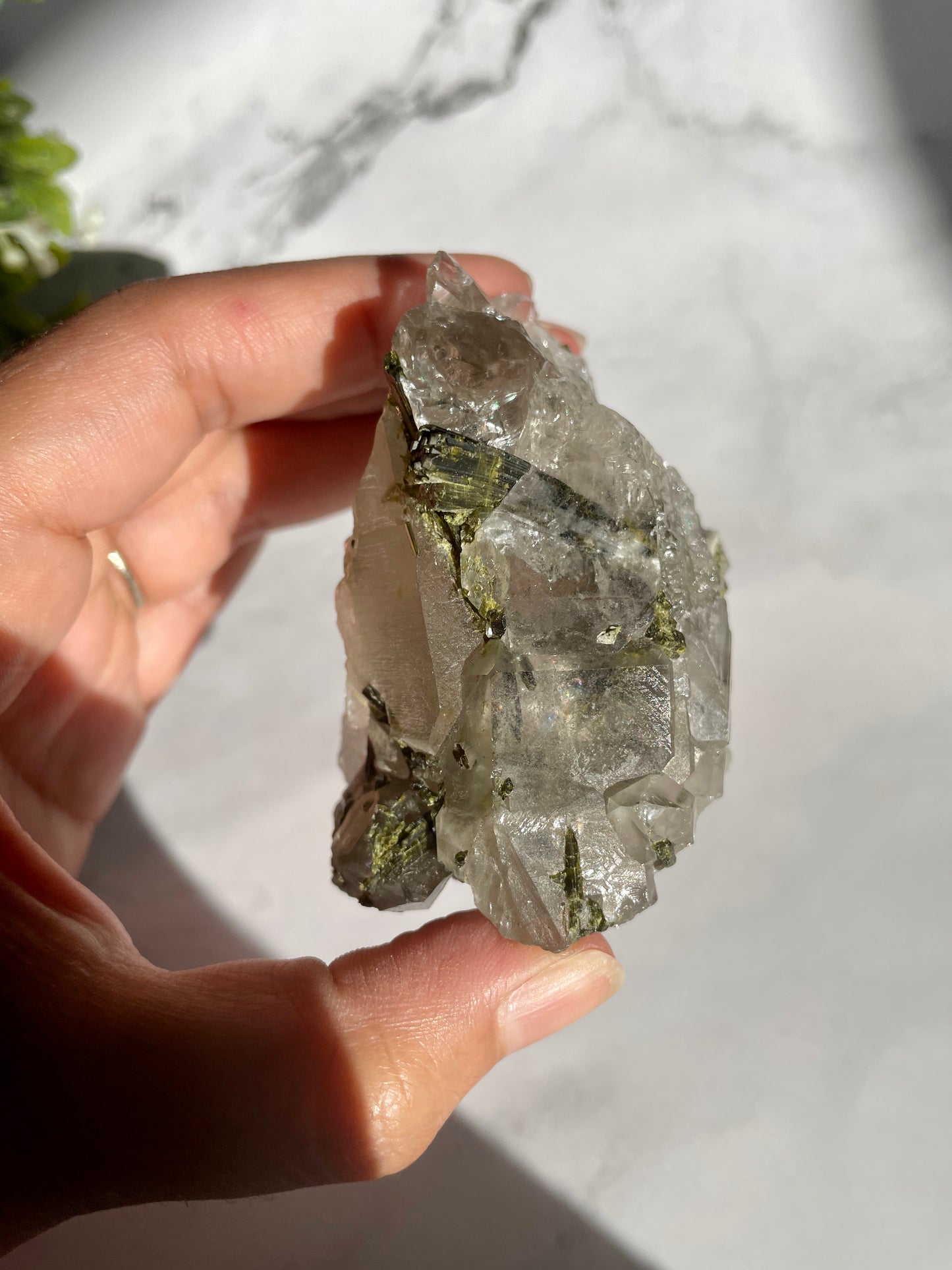 Epidote on Quartz Specimen - A