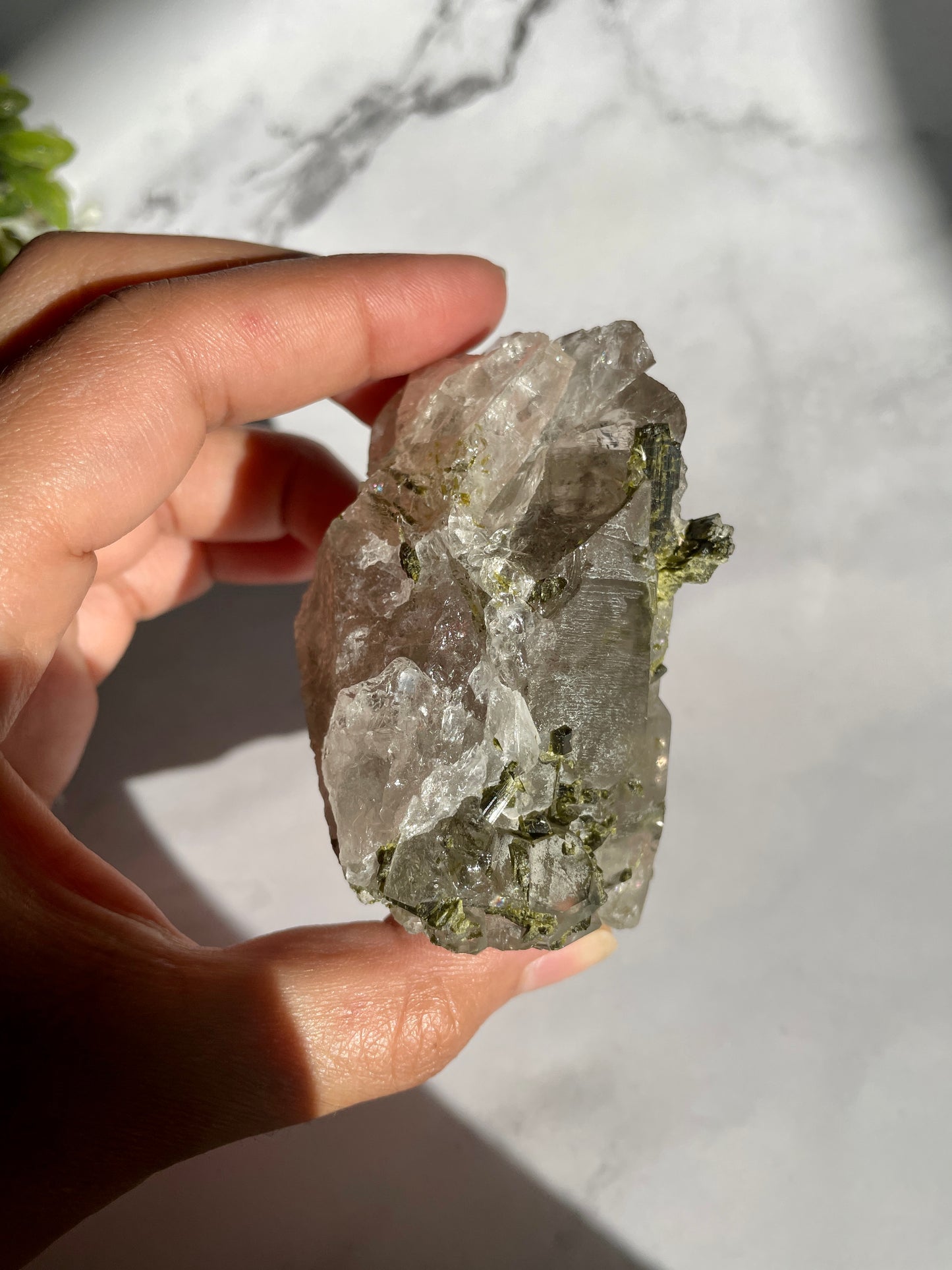 Epidote on Quartz Specimen - A