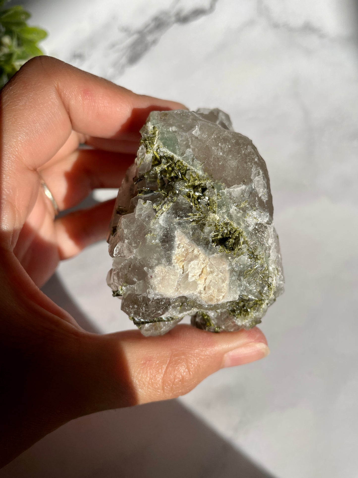 Epidote on Quartz Specimen - A