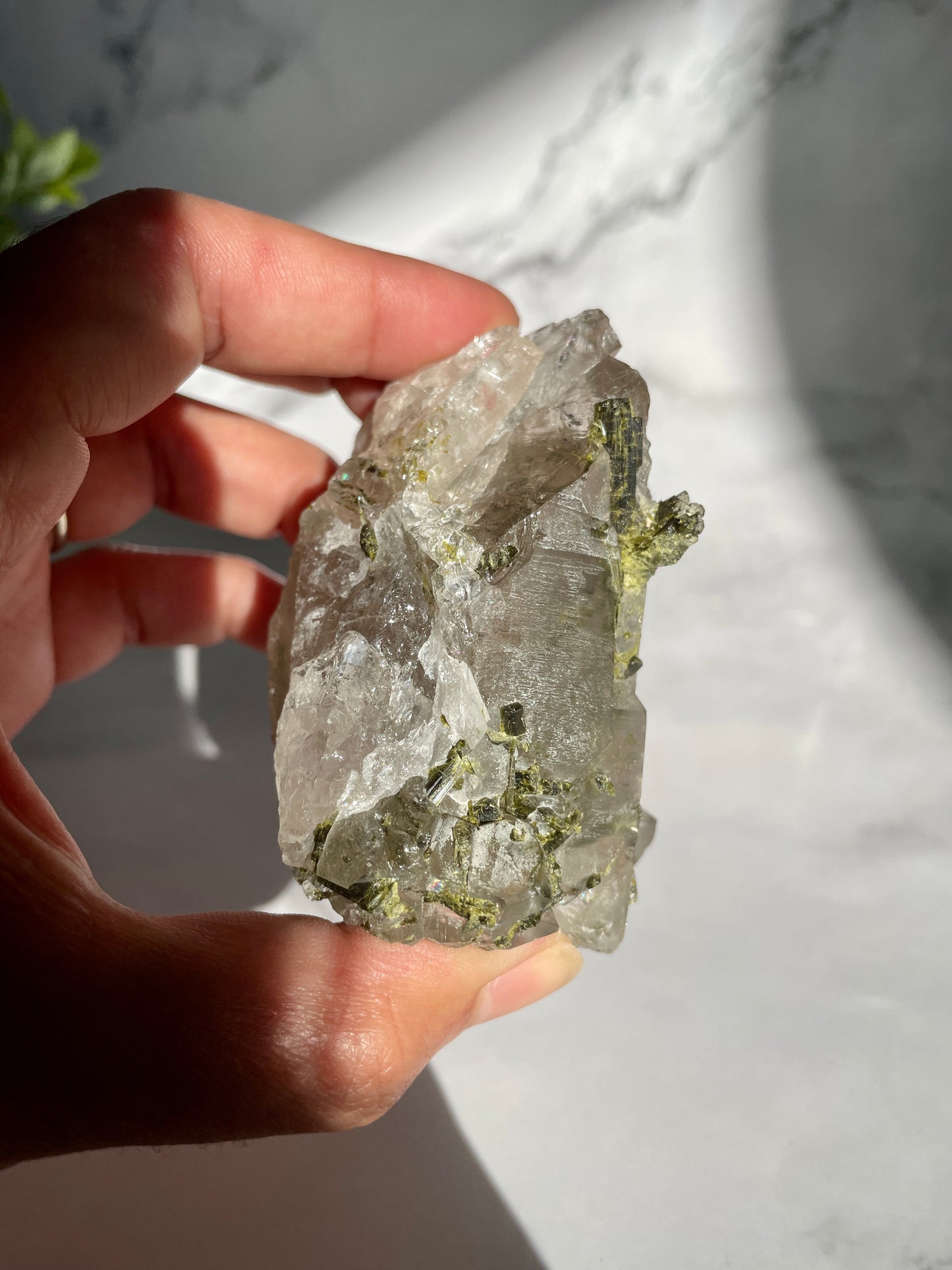 Epidote on Quartz Specimen - A