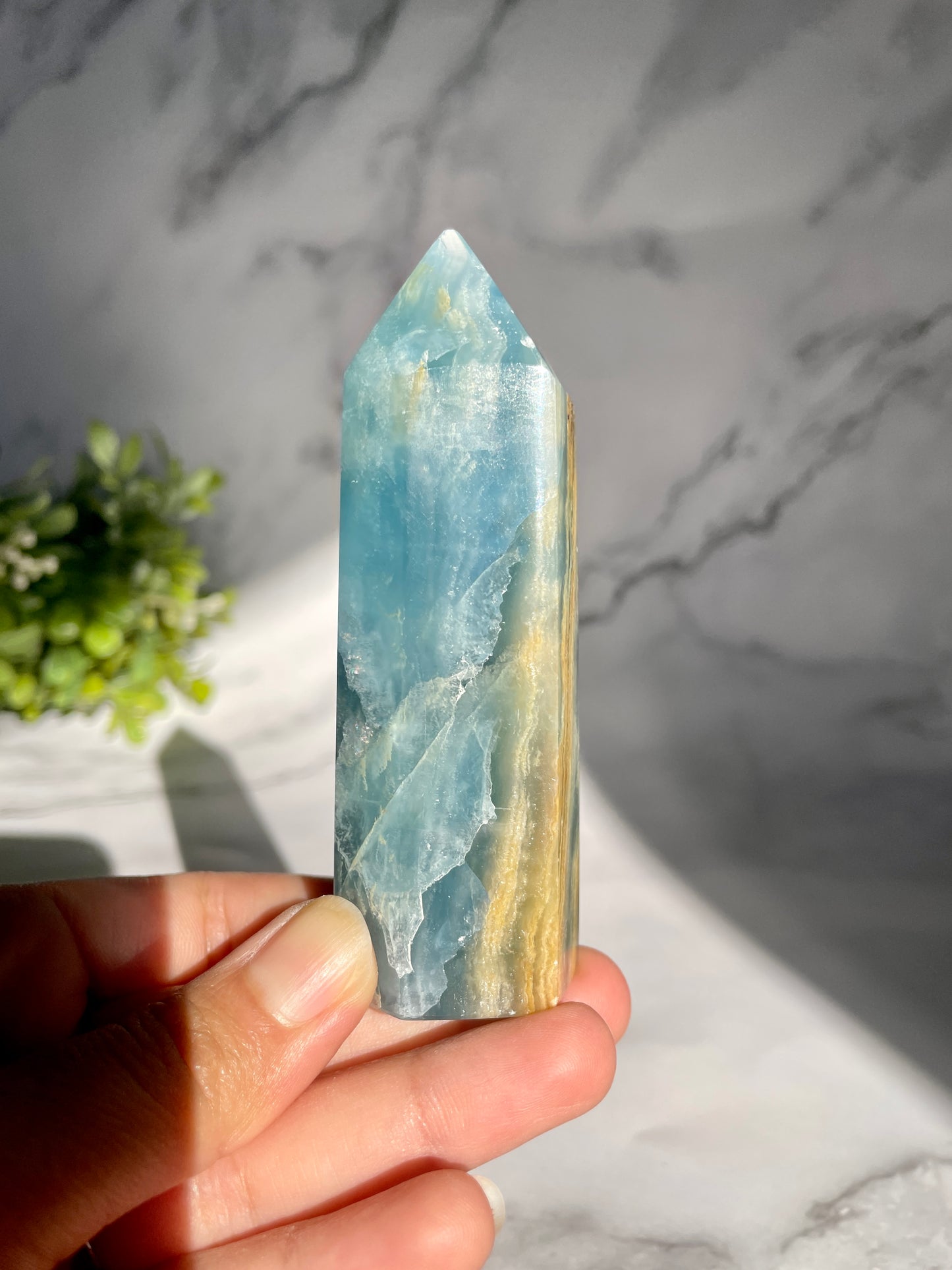 RARE Blue Onyx Tower - Lemurian Aquatine Calcite Generator