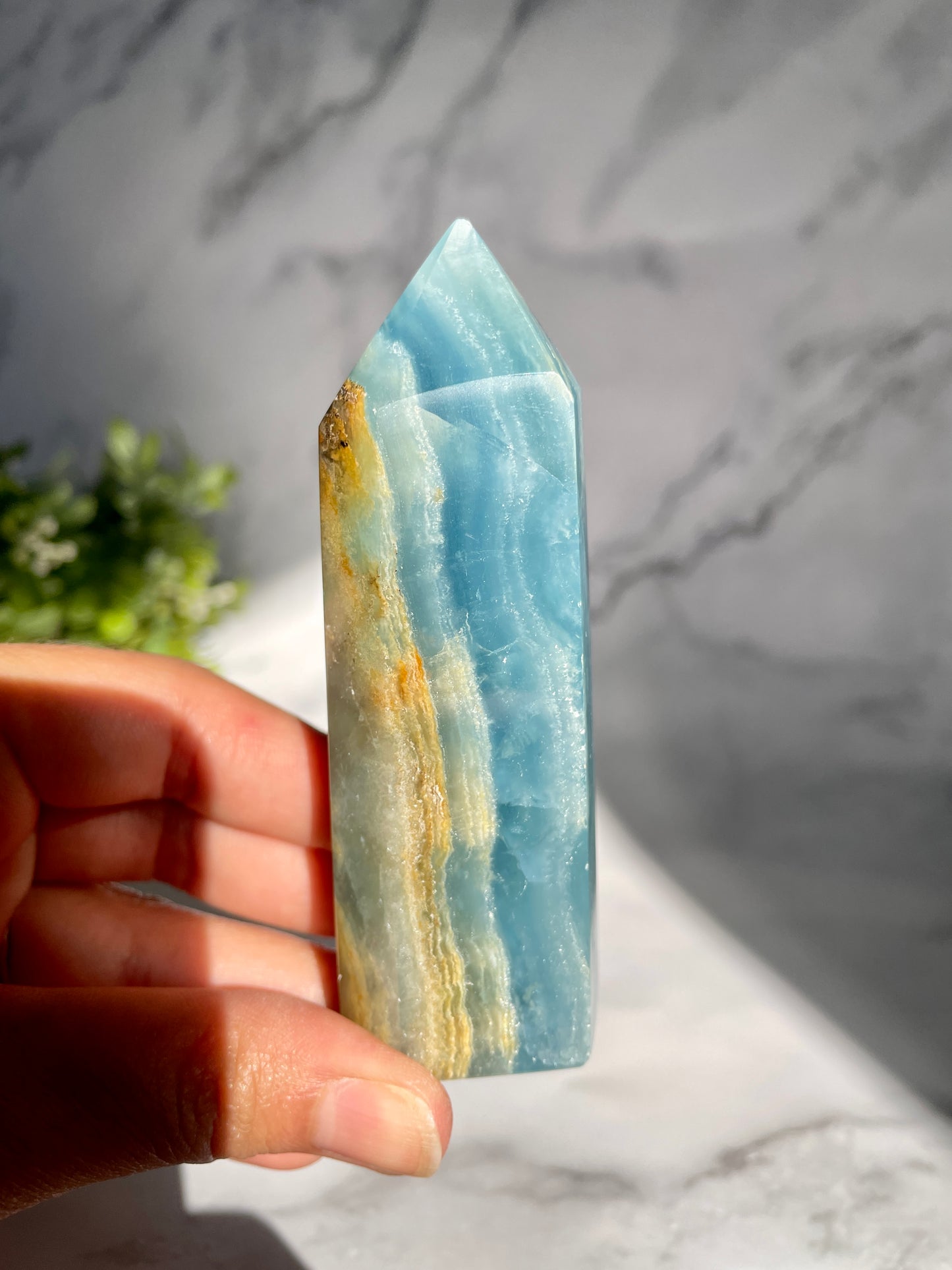 RARE Blue Onyx Tower - Lemurian Aquatine Calcite Generator