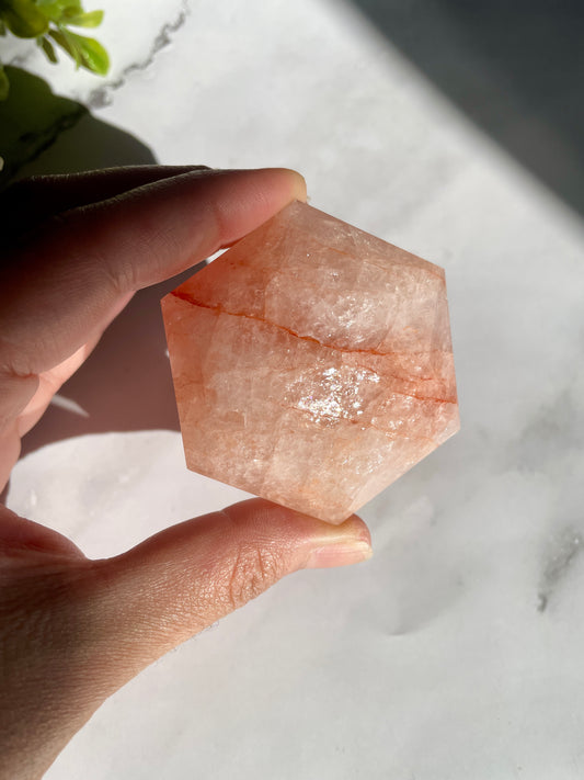 Fire Quartz Hexagon Crystal Carving