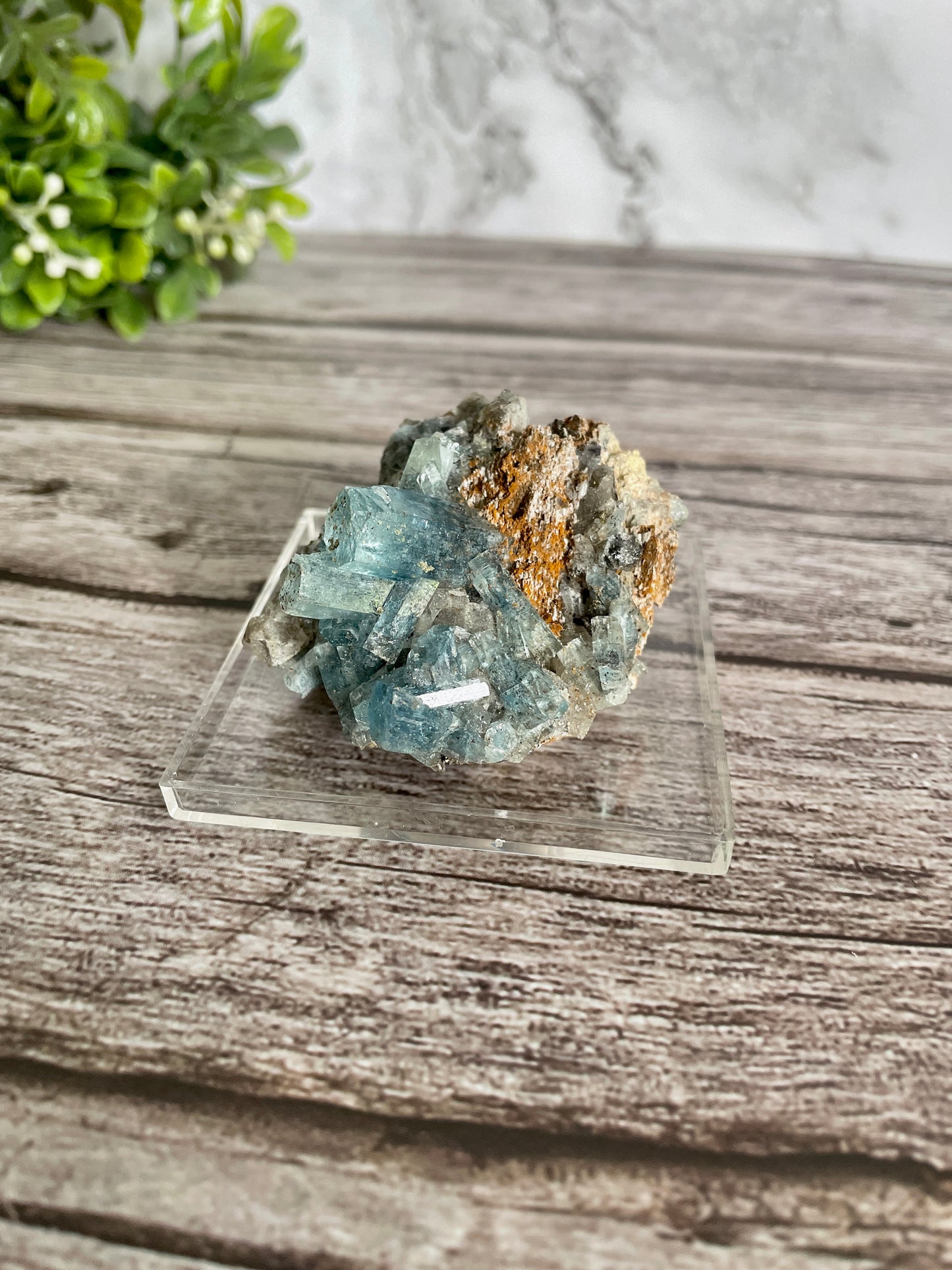 High Quality Deep Blue Aquamarine Cluster On Host Rock