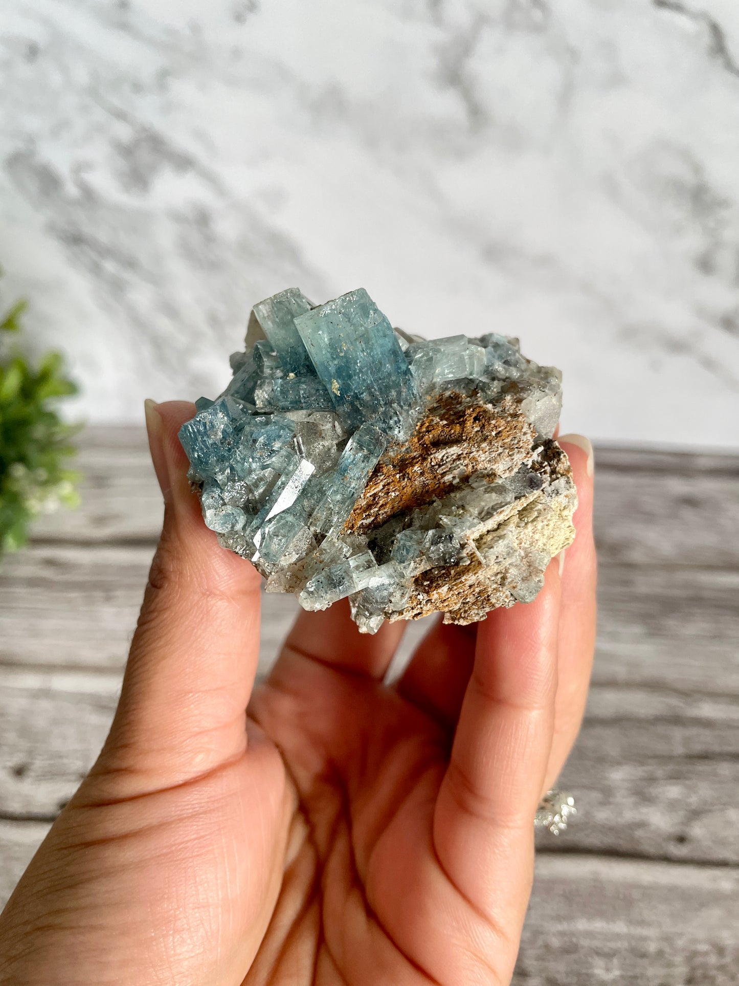 High Quality Deep Blue Aquamarine Cluster On Host Rock