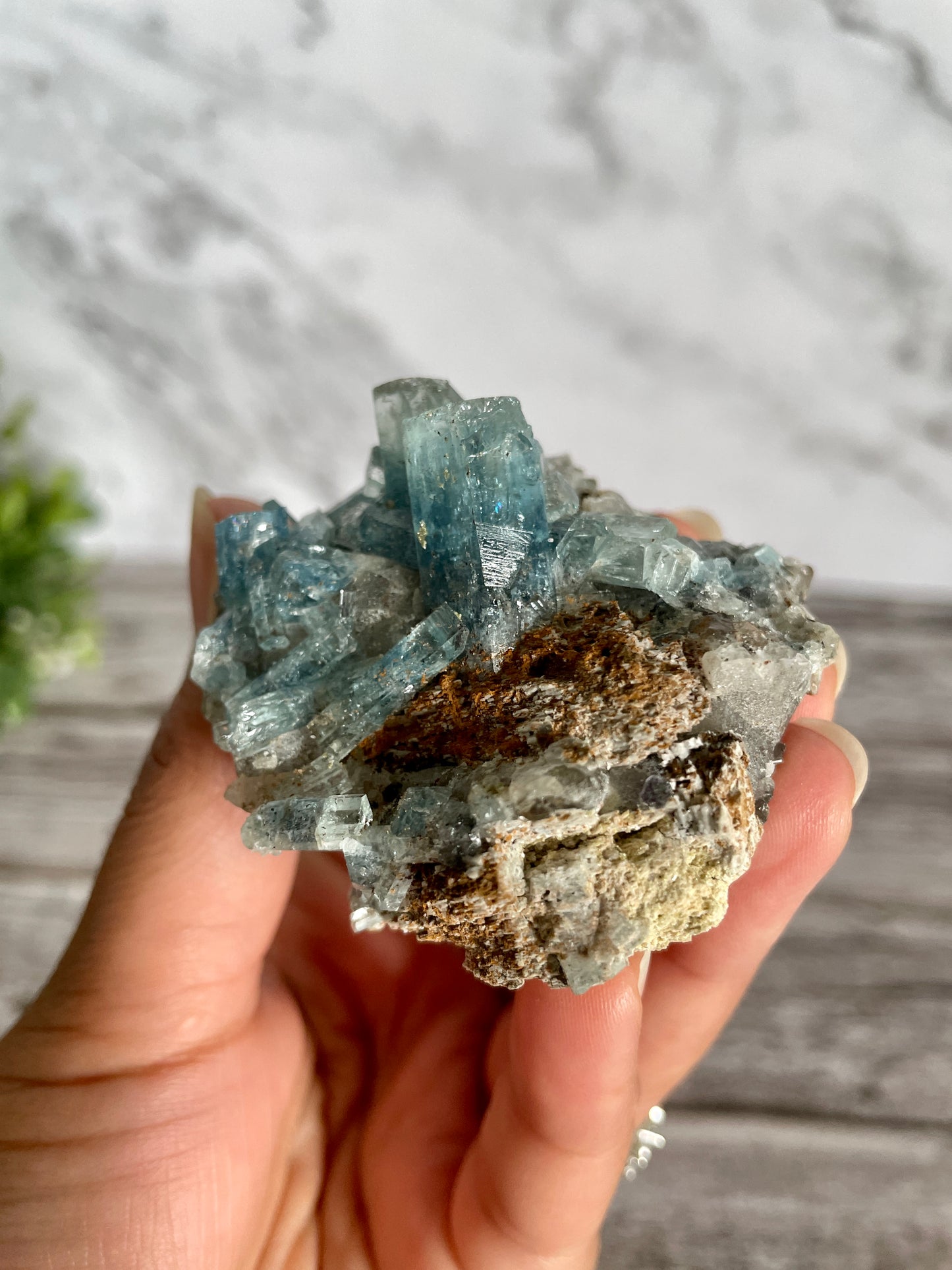 High Quality Deep Blue Aquamarine Cluster On Host Rock