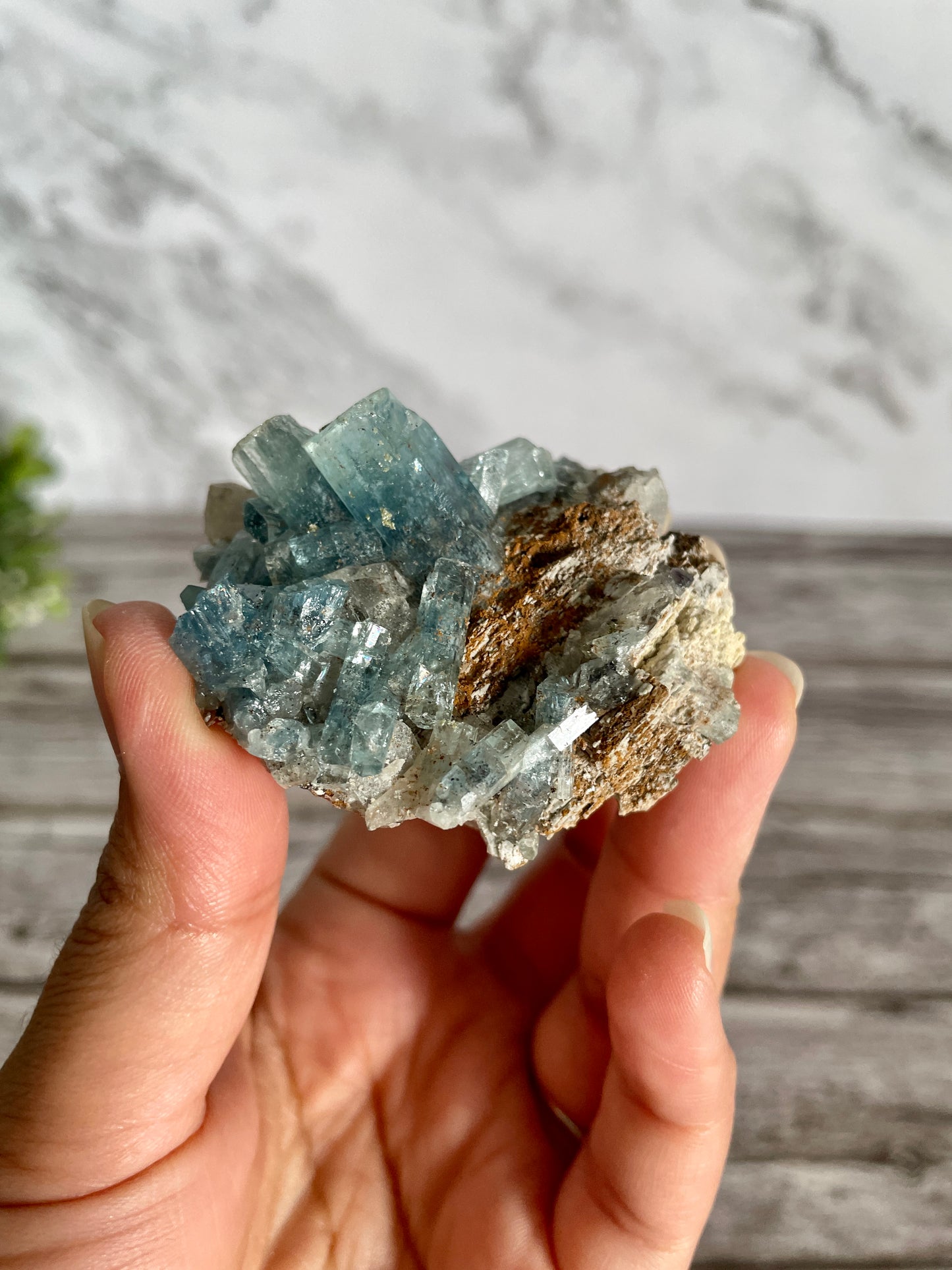 High Quality Deep Blue Aquamarine Cluster On Host Rock