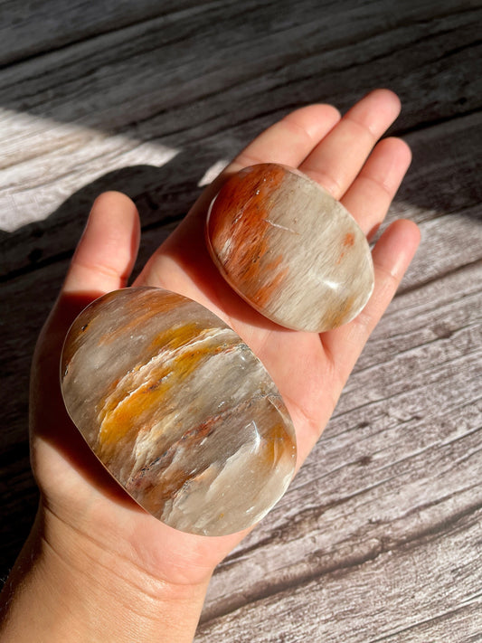 Hematoid Quartz Palm Stones | Fire Quartz Palm Stone Crystals | Gems & Minerals | Crystal Collector Home Decor | Gift For A Friend